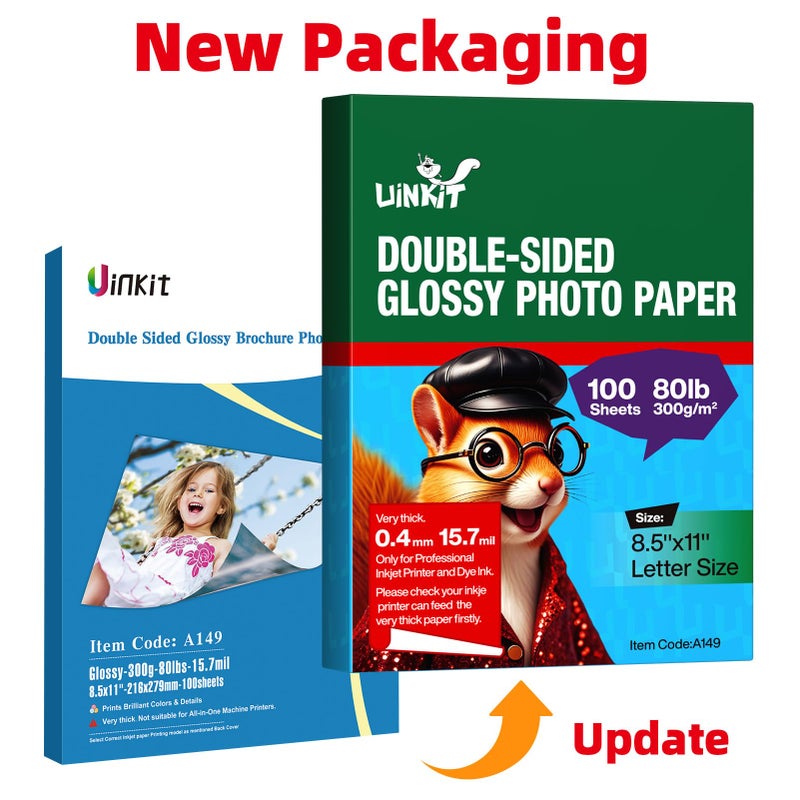 Uinkit 100 Sheets 8.5x11 Letter Size Thick Heavyweight Photo Paper Double Sided Glossy Cardstock 80LB 300Gsm 15.7Mil Brochure, Only for professional Inkjet Printer and Dye Ink (100) - Image 4